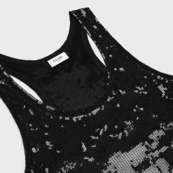 embroidered tank top in silk and cotton