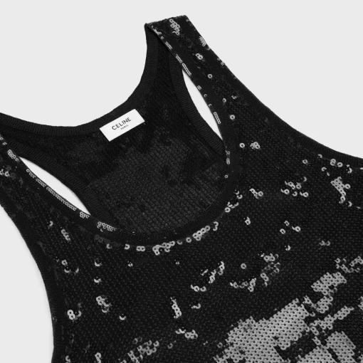 embroidered tank top in silk and cotton