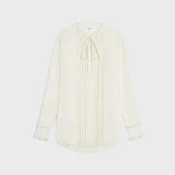 frilled romy shirt in silk crepe and acetate