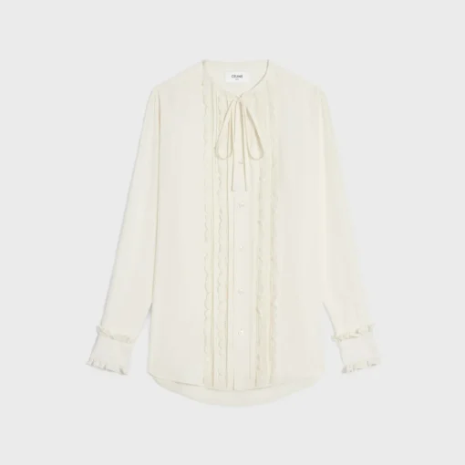 frilled romy shirt in silk crepe and acetate