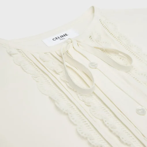 frilled romy shirt in silk crepe and acetate