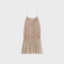 gathered mini dress in silk georgette