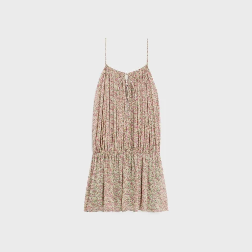 gathered mini dress in silk georgette