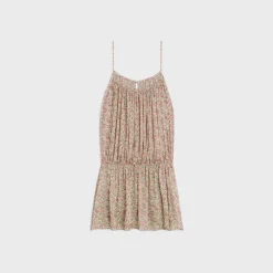 gathered mini dress in silk georgette