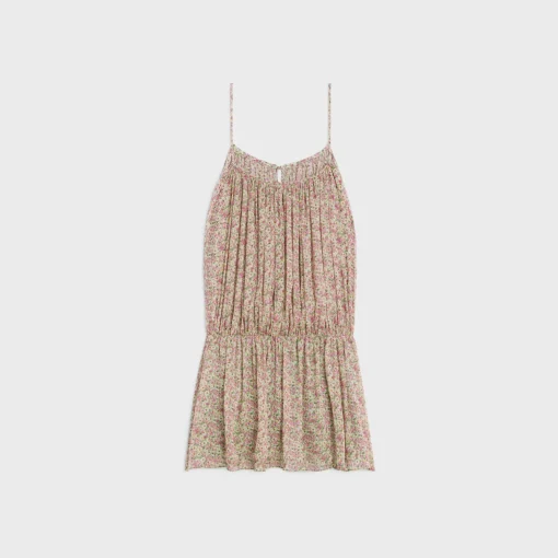 gathered mini dress in silk georgette