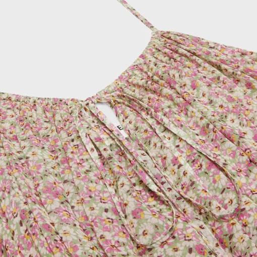 gathered mini dress in silk georgette