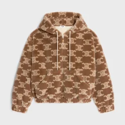 hooded jacket in triomphe wool and fur