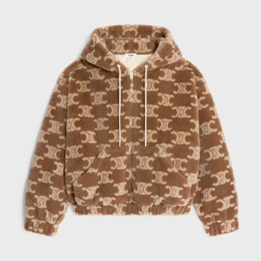 hooded jacket in triomphe wool and fur