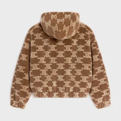 hooded jacket in triomphe wool and fur