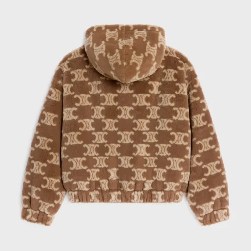 hooded jacket in triomphe wool and fur
