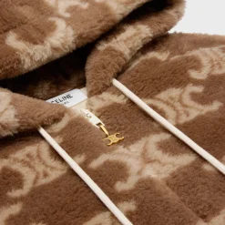 hooded jacket in triomphe wool and fur