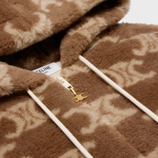 hooded jacket in triomphe wool and fur