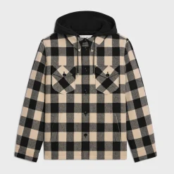 hooded overshirt in check wool