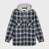 hooded overshirt in checked cotton