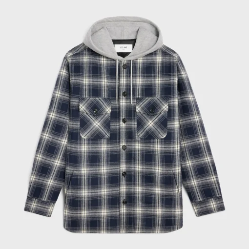 hooded overshirt in checked cotton