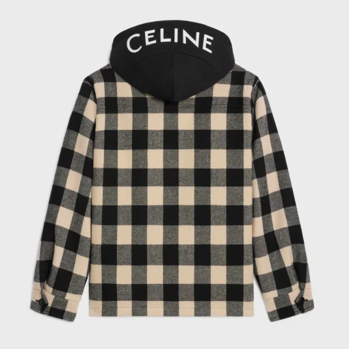 hooded overshirt in check wool