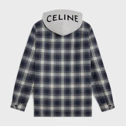 hooded overshirt in checked cotton