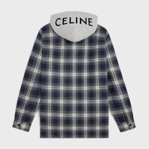 hooded overshirt in checked cotton