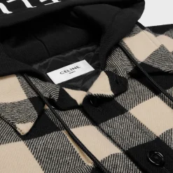 hooded overshirt in check wool