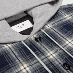 hooded overshirt in checked cotton