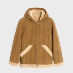hooded parka in triomphe curly lambskin