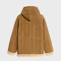 hooded parka in triomphe curly lambskin