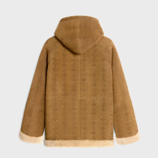 hooded parka in triomphe curly lambskin