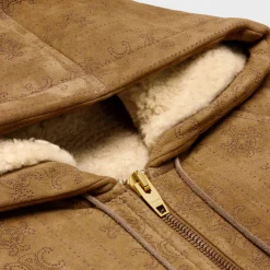 hooded parka in triomphe curly lambskin