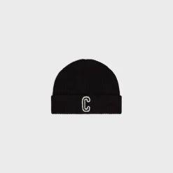 initial beanie in ribbed wool