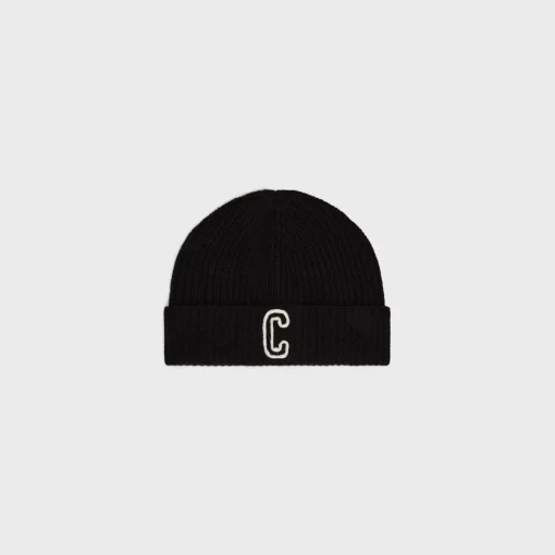 initial beanie in ribbed wool