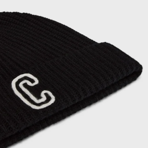 initial beanie in ribbed wool