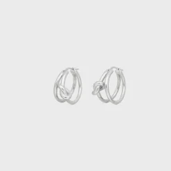 Knot Double Hoops in Brass with Rhodium Finish