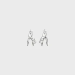 Knot Double Hoops in Brass with Rhodium Finish