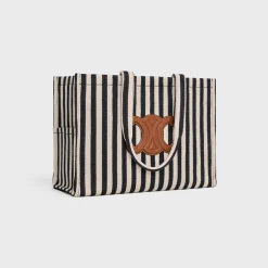 Large Cabas Thais in STRIPED TEXTILE AND CALFSKIN