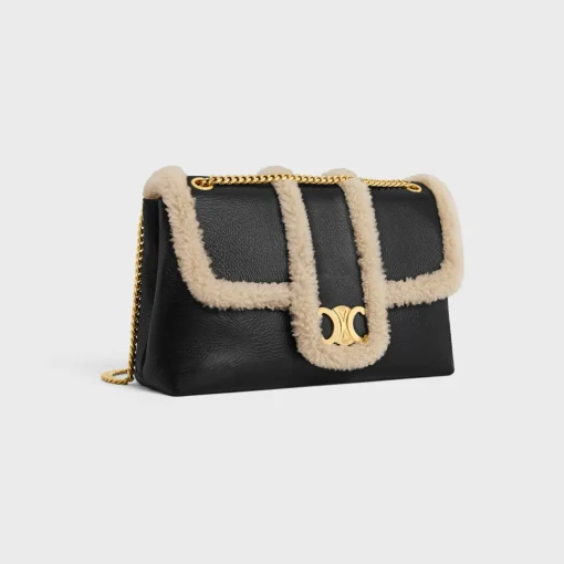 LARGE CELINE VICTOIRE BAG in CREASED LAMBSKIN AND SHEARLING