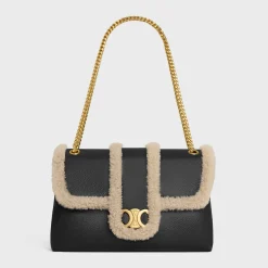 LARGE CELINE VICTOIRE BAG in CREASED LAMBSKIN AND SHEARLING