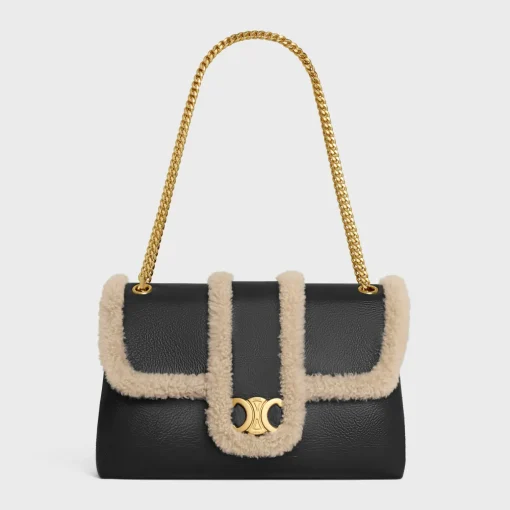 LARGE CELINE VICTOIRE BAG in CREASED LAMBSKIN AND SHEARLING