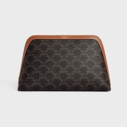 LARGE COSMETIC POUCH IN TRIOMPHE CANVAS AND CALFSKIN