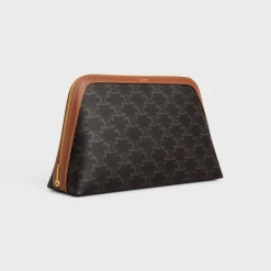 LARGE COSMETIC POUCH IN TRIOMPHE CANVAS AND CALFSKIN