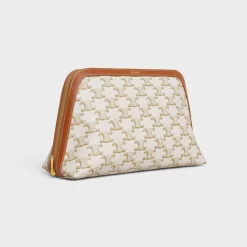 LARGE COSMETIC POUCH IN TRIOMPHE CANVAS AND CALFSKIN