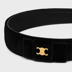 Le Soir Ribbon Headband in Polyester, Calfskin and Brass with Gold Finish