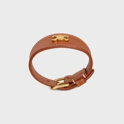 Les Cuirs Celine Bracelet in Calfskin and Brass with Gold Finish