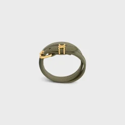 Les Cuirs Celine Double Bracelet in Calfskin and Brass with Gold Finish