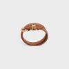 Les Cuirs Celine Double Bracelet in Calfskin and Brass with Gold Finish