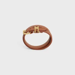 Les Cuirs Celine Double Bracelet in Calfskin and Brass with Gold Finish