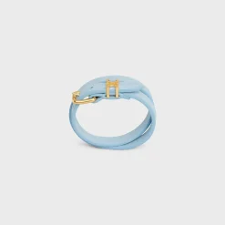 Les Cuirs Celine Double Bracelet in Calfskin and Brass with Gold Finish