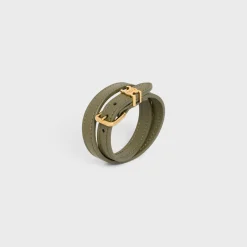 Les Cuirs Celine Double Bracelet in Calfskin and Brass with Gold Finish