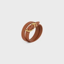 Les Cuirs Celine Double Bracelet in Calfskin and Brass with Gold Finish
