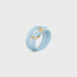 Les Cuirs Celine Double Bracelet in Calfskin and Brass with Gold Finish