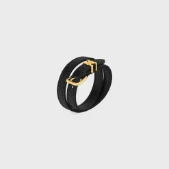 Les Cuirs Celine Double Bracelet in Lizard, Calfskin and Brass with Gold Finish